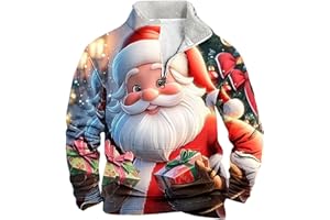 WOXIHUAN Neu Weihnachtspullover Herren Lustig Weihnachtsmann Rentier Schneemann 3D Druck Weihnachts Sweatshirt Herren mit 1/4 Reißverschluss Weihnachtspulli Fleecepullover Xmas Pullover Ugly Christmas Sweater