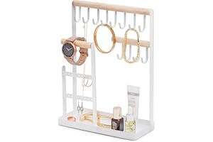 Sasha Morel Jewellery Stand, Jewellery Organiser | Necklace Stand Wooden Jewellery holder, Necklace Holder | 12 Hooks Earring Display Stand, Necklace Display Stand, Bracelet Display Stand