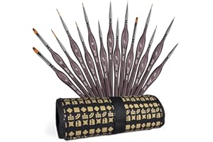 Golden Maple Lot de 15 petits pinceaux miniatures pour peinture acrylique, huile, aquarelle et peinture par numéro, figurine (marron)