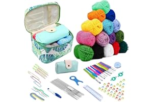 MONKRICT Crochet Hooks Set, 113 PCS Crochet Kits for Beginners Adults, 15Pcs 25g Colorful Yarn Balls with 0.6-9.0mm Starter Kits, Ergonomic Metal Hooks Include Storage Bag & Storage Case