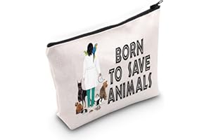 LEVLO Neceser de maquillaje veterinario, regalo para técnicos veterinarios, regalo nacido para salvar animales, bolsa de maquillaje con cremallera para asistente veterinario estudiante, Nacido para