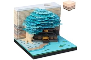 BOBASH Bloc-notes 3D pour maison d'arbre - Bloc-notes 3D - Calendrier 2024 - Bloc-notes 3D en papier sculpté - Cadeau - Notes autocollantes 3D - Ornement de bureau pour bureau / salle de lecture (bleu)