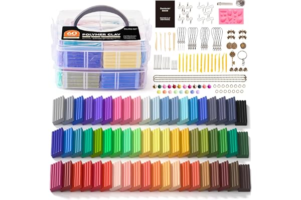 Shuttle Art Pâte Polymère, 60 Couleurs de Polymere Clay avec 19 Outils et Accessoires, Argile à Modéler Antiadhésif et Non Toxique, Kit de Pâte à Modéler Idéal pour Enfants