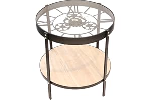 HOME DECO FACTORY - HD6447 - Mesa Auxiliar Reloj en Hierro Negro y Transparente - Diseño Moderno - Diseñada para Salón - Dimensiones 50 x 50,5 x 51 cm