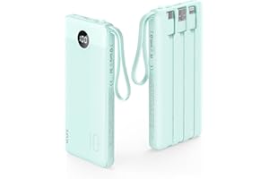 VRURC 10000mAh Power Bank With Built in Cables,USB C Battery Pack Portable Charger with 5 Outputs 2 Inputs Powerbank LED Display compatible with iPhone 14 13 12 Samsung S21 S20 Xiaomi iPad