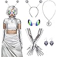 SelfTek 5-Piece Alien Costume Set, Alien Costume Women's Space Costume, Alien Headband Alien Glasses Carnival Costume for Women Halloween Cosplay Masquerade Carnival