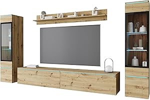 PIASKI Conjunto de Muebles de salón Vera II, iluminación LED Opcional, Juego de Muebles de salón, Distintos Colores (Roble Artisan, con iluminación LED)