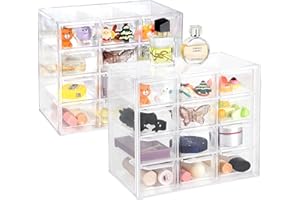 SUPAWAY 2 pièces Organiseur de bureau avec 12 mini tiroirs boîtes de rangement pour petites armoire de rangement transparente empilable boîte de tri de bureau organisateur Bacs à tiroirs acrylique