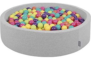 KiddyMoon Piscina De Bolas 120X30cm/300 Bolas Redondo Grande para Ninos,Hecha En La UE, Grisclr:Verdclr/Amarill/Turqu/Naran/Rosaosc/Violet