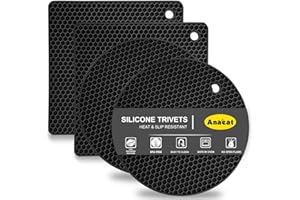 Anaeat 4 Pack Silicone Trivet Mats BPA Free - Heat Resistant Thicken Pot Holders, Multipurpose Hot Pads Non-Slip for Kitchen Potholder, Hot Dishes, Spoon Rest, Jar Opener, Drying Mat (Black)