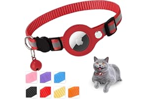 MouyouGlow Airtag Cat Collar,Nylon Reflective Cat Airtag Collar with Bell & Safety Buckle,Tracking Collar with AirTag Holder Compatible with Apple Airtag for Kitten Puppy (Red)