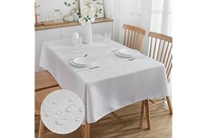 SPRICA Jacquard Tablecloth Water Resistance Solid Colour Heavy Weight Soft Table Cover, Machine Washable, Rectangle 210x150cm, White