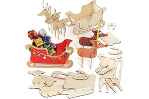 Baker Ross FE852 Traîneaux et Renne du Père Noël en Bois - Lot de 2, Décoration à Peindre, Activités Manuelles pour Enfants
