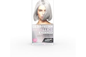 Colour Freedom Metallic Permanent Silver Blonde Conditioning Hair Dye. Infused with Shea Butter and Argan Oil for Ultra Glossy Conditioned Hair. 100% grey coverage. By Knight & Wilson.
