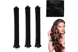 ZYEKIU 3 Pezzi Bigodino Lungo per Boccoli, Fascia Bigodino Capelli, Morbido Diy Curling iron Fascia Capelli, Heatless Curler con Gancio, Duraturo Bigodini Morbidi per Corti Lisci Ricci (Nero)