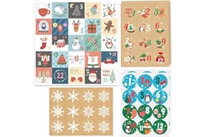 YUVKIN 85 Pegatinas de Números para Calendario de Adviento, Decoradas con Motivos Navideños, con Números del 1 al 24, Calendario de Adviento (3,5 cm ø)