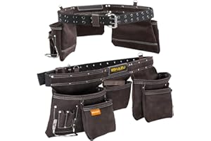 EZ ESHAZU Eshazu Professional Leather Tool Belt - Carpenter Tools Belt - Tool Belt for Carpenters with 12 Pockets, Hammer Loop - Suitable for Electricians - Accommodates Waist up to 52”