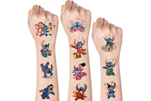 WDOERA Lilo & Stitch Temporary Tattoos for Kids(8 sheets), Party Supplies Anime Cartoon Tattoos for Boys Girls Party Favors Birthday Party Decorations Fake Tattoos Stickers Party Game Activities Reward Gifts