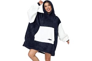Argstar Übergroße Hoodie decke, tragbare Decken Hoodie, leichte Kapuzendecke, kuschelige Samt-Decke,warmes Hoodie mit Tasche und elastischen Ärmeln für Erwachsene Damen und Herren Navy