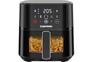 Chefman Air Fryer – 3.75L Compact Airfryer for Quick, Easy Meals, Features Hi-Fry Technology for Extra Crisp, Easy-View Window, Touch Controls with 4 Presets, Nonstick & Dishwasher Safe Basket - Black