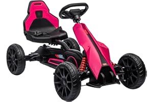 HOMCOM Gokart Tretauto mit Handbremse, verstellbarem Sitz, Vor- und Rückwärtsgang, Tretfahrzeug Kinderspielzeug für Kinder 3-8 Jahren Rosa