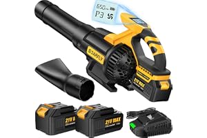 SOARFLY Lövblås Batteridriven med 2×4,0Ah Batteri och Laddare, 21V Motor 28 000 varv/min, 210 km/h / 1104 m³/h, LCD-skärm, 3 Hastighetslägen, lätt för trädgård, uteplats och uppfart