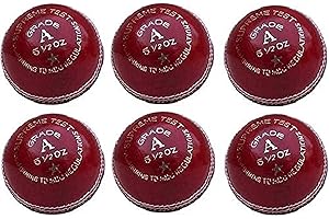 BOOM Prime Match Quality Red Leather Cricket Balls Grade A Test Senior Mens Hand Stitched Pack of 6 Weight 5.5oz