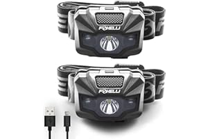 Foxelli LED Head Torch Rechargeable [2-Pack] – Ultralight USB Rechargeable Headtorch for Adults & Kids, Waterproof Headlamp with Red Light for Running, Camping, Fishing & Outdoors