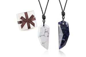 COAI Collares con Colgantes Diente de Lobo para la Pareja en Piedras Naturales