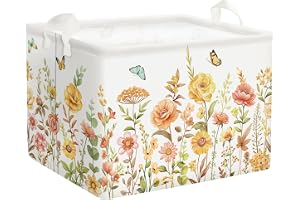 HUUMONSS Blommor tvättkorg stor förvaringskorg blad hopfällbar dam organizer leksak kläder korgar för sovrum, badrum, boho-växter, 36 L