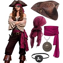 Kasahara Set Accessoires Pirate – Chapeau, Bandana, Ceinture, Cache-Œil Et Collier – Déguisement Médiéval