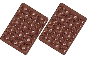 Xinlie Tapis de Cuisson Macarons Set de Cuisson pour faire Macarons Maison Mat pour Macaron Silicone Marron Plaque Macaron Plaque à Macarons Meringues Moule en Silicone pour 48 Coques Macarons (2 PCS)