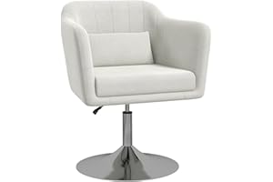 HOMCOM Swivel Linen Fabric Accent Chair for Living Room Contemporary Vanity Armchair with Adjustable Height Thick Cushion Lumbar Support Armrest for Bedroom Office Cream White