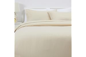 Amazon Basics Juego de Funda nórdica Cama 150/160 de Microfibra, 3 Piezas, Funda de edredón 240 x 220 cm y 2 Fundas de Almohada 50 x 80 cm, Beige, Rayas