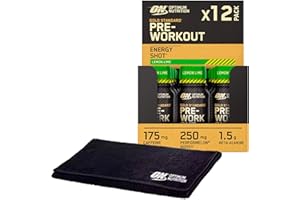Optimum Nutrition Gold Standard Pre-Workout Energy Shot Bevanda Energetica Ready To Drink Beta Alanina Caffeina PerforMelon Boost Vitamine B6 B12 Gusto Limone Lime 12 Monoporzioni 60ml + ASCIUGAMANO