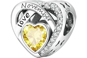 YOUFENG JEWELLERY Silver Love Heart Birthstone Charms Fit for Pandora Charms Bracelet Birthday Gifts Cubic Zircon Charms