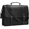 RAINSMORE Messenger Bag for Men Laptop Bag 15.6 inch PU Leather Briefcase Satchel Bag Shoulder Bag Waterproof for Work Office Business College Black
