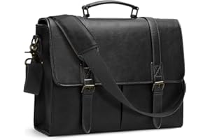 RAINSMORE Messenger Bag for Men Laptop Bag 15.6 inch PU Leather Briefcase Satchel Bag Shoulder Bag Waterproof for Work Office Business College Black