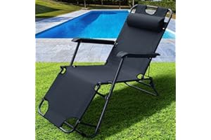 BAKAJI Sedia Sdraio Reclinabile in Lettino Prendisole Esterno Giardino Poltrona Relax Pieghevole in Metallo e Tessuto Oxford Traspirante con Poggiatesta Imbottito Terrazzo Piscina Spiaggia (Nero)