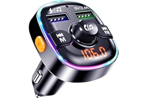 GIZMOVINE FM Trasmettitore Bluetooth Auto, Adattatore Macchina con Radio AUX MP3, 2 Porte USB, Musica Accendisigari con Luce Colorata 7 LED, Transmitter Dispositivo, Supporta Scheda TF & Chiavetta USB