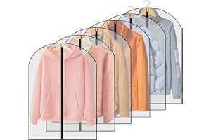 KITHIOM Garment Bags - Clothes Covers 6 Pcs Dustproof Suit Bag Covers, Waterproof Moth Proof Coat Bag with Zip, Translucent Dress Cover Anti-Mite Breathable Protector for Wardrobe Storage and Travel 60x100cm