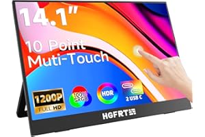 HGFRTEE Monitor Portatile Touch Screen 14 Pollici, 1920 x 1200 Schermo Portatile, IPS, sRGB 100%, USB C e Mini HDMI, VESA, supporto pieghevole, Altoparlanti Doppi per Laptop/PC/Cellulare