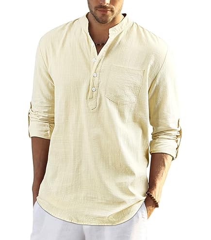Chemise Homme Manches Longues, Tee Shirt Col V Homme Coton