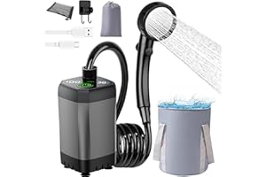 Caossuixin Upgraded Portable Shower with 26L Collapsible Bucket, Camping Shower, 6000mAh Rechargeable Camping Shower Pump with Intelligent LED Display & 3-in-1 Hook for Hiking, Travel