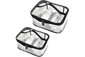 Clear Toiletry Bag, Kememo 2PCS Portable Makeup Bag Transparent Cosmetic Bag with Handle Zipper Waterproof Travel Storage Pouch