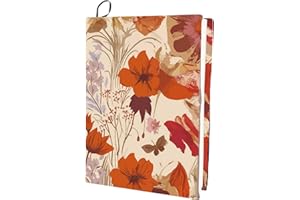 CRASPIRE Floral Stretchable Book Cover Cloth Book Protector Polyester Elastic Washable Reusable Spring Red Flowers Leaves Large Wraps Covers Suitable for Most Hardcover Books Notebook