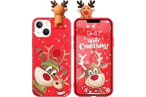 Vauki Rojo Funda para iPhone 13/iPhone 14 6,1" con 3D Ciervo Doll,Navidad Carcasa con Iindo Alce Dibujos Animados, Ultrafina Suave Silicona TPU Antigolpes Case para iPhone13, Regalo Navidad