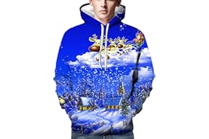 HAOLEI Christmas Jumpers for Men,Women Men Funny Christmas Hoodie Santa Xmas Jumper 3D Printed Ugly Elf Sweatshirt Pullover Blouse Tops with Kangaroo Pocket UK Clearance Plus Size M-5XL