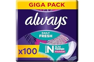 Always Dailies Slim Fresh Normal wkładki higieniczne damskie (100 wiąz), Giga Pack, o świeżym zapachu, pasują do wszystkich kształtów slipów, oddychające, elastyczne