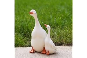 Ben & Bel Ensemble de canards blancs en résine peints à la main pour jardin, étang et décoration d'intérieur avec message « I Love You Mom/Dad » (taille S)